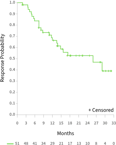 Graph showing that the median duration of response in patients achieving CR/CRh was 25.9 months